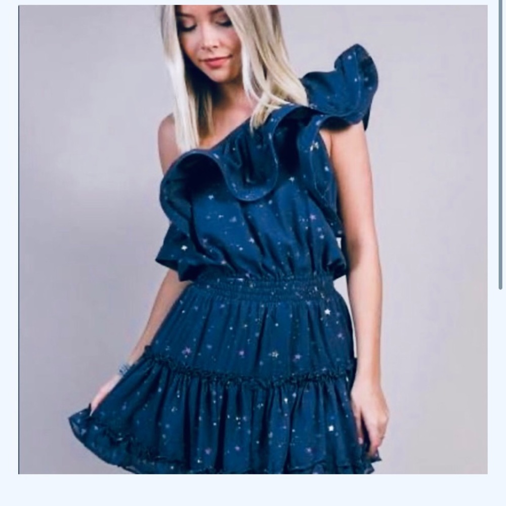 Buddy love  one shoulder star with flutter sleeve and ruffles dress NWOT small